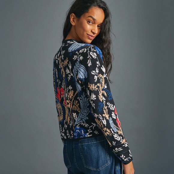 Anthropologie Pilcro Debra Cropped Sweater Jacket in Black - sz XS - Picture 4 of 13